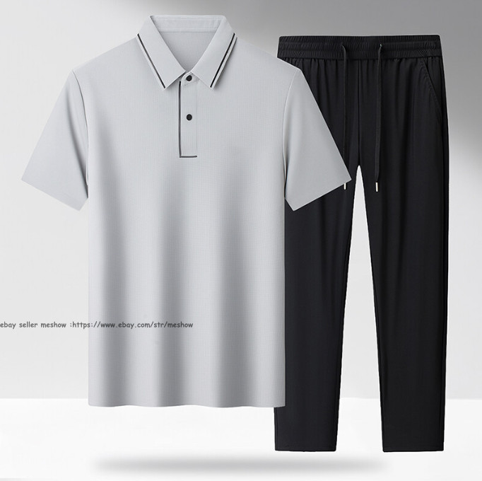 Summer Men 2pcs Shirts and Pants sets Middle aged dad Casual Fashion Beach sets