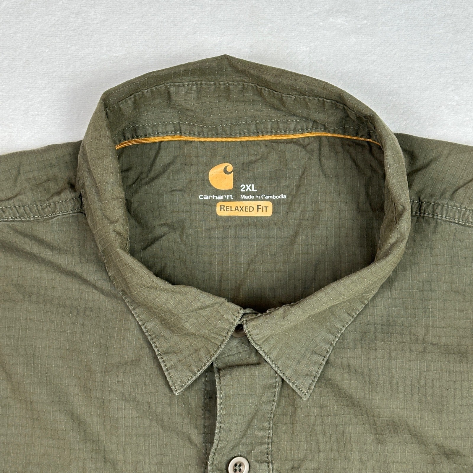 Carhartt Mens 2XL Relaxed Fit Long Sleeve Work Shirt Green Cotton Nylon Spandex