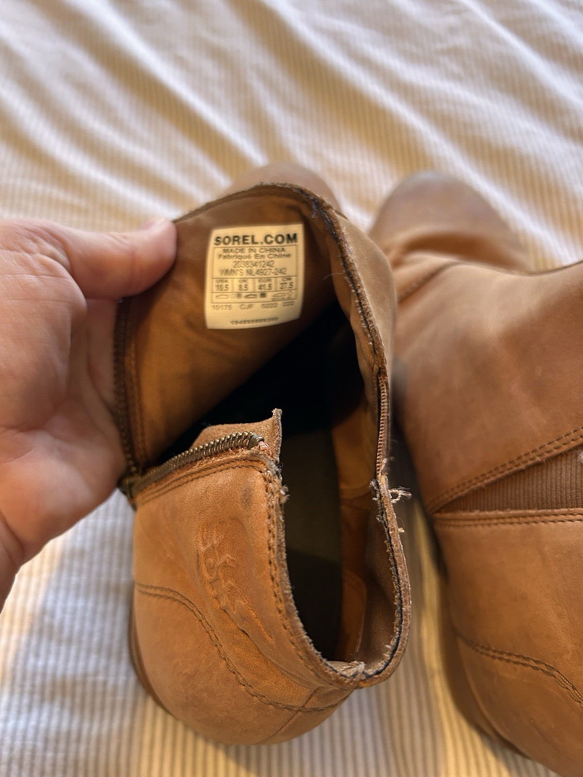 SOREL Evie II Waterproof Bootie Womens 10.5 Zipper Leather Ankle Tan