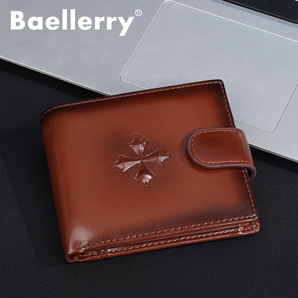 Men’s Leather Thin Business Card Case Wallet Folding Billfold Wallet Hasp Snap