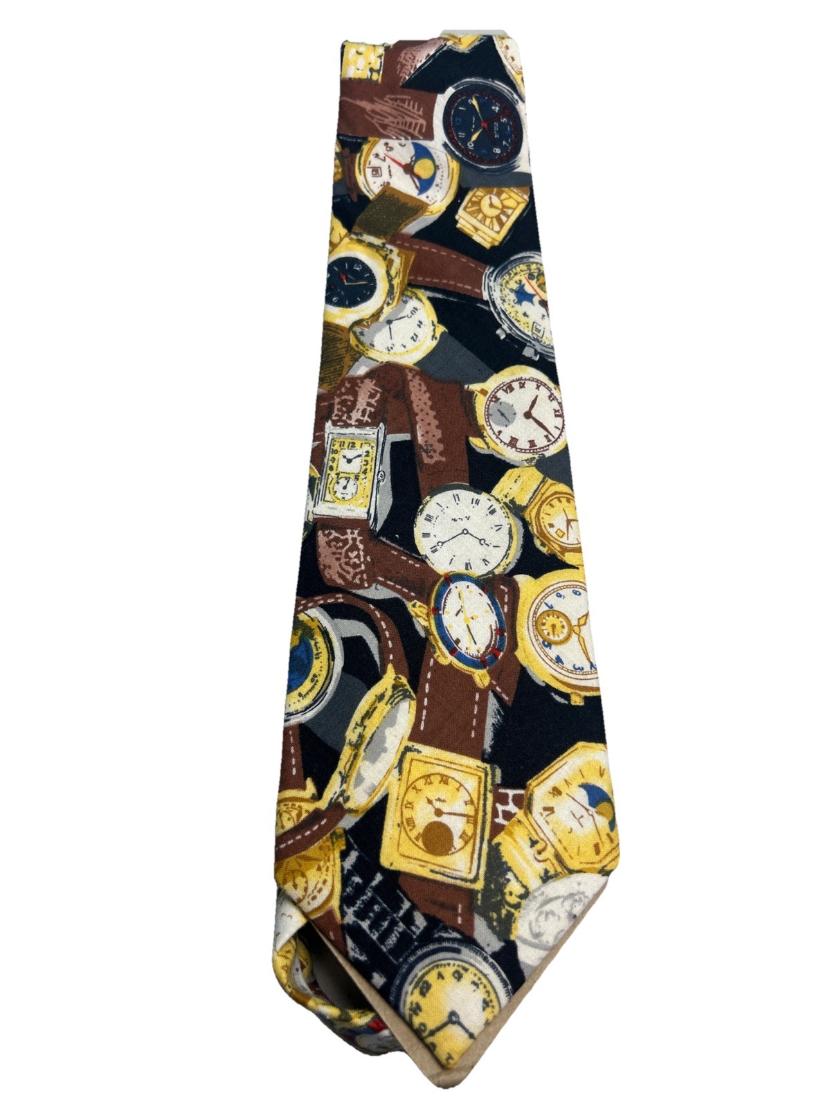 Lago Tie Clock & Watch Black & Brown & Yellow All Distinct Made In USA