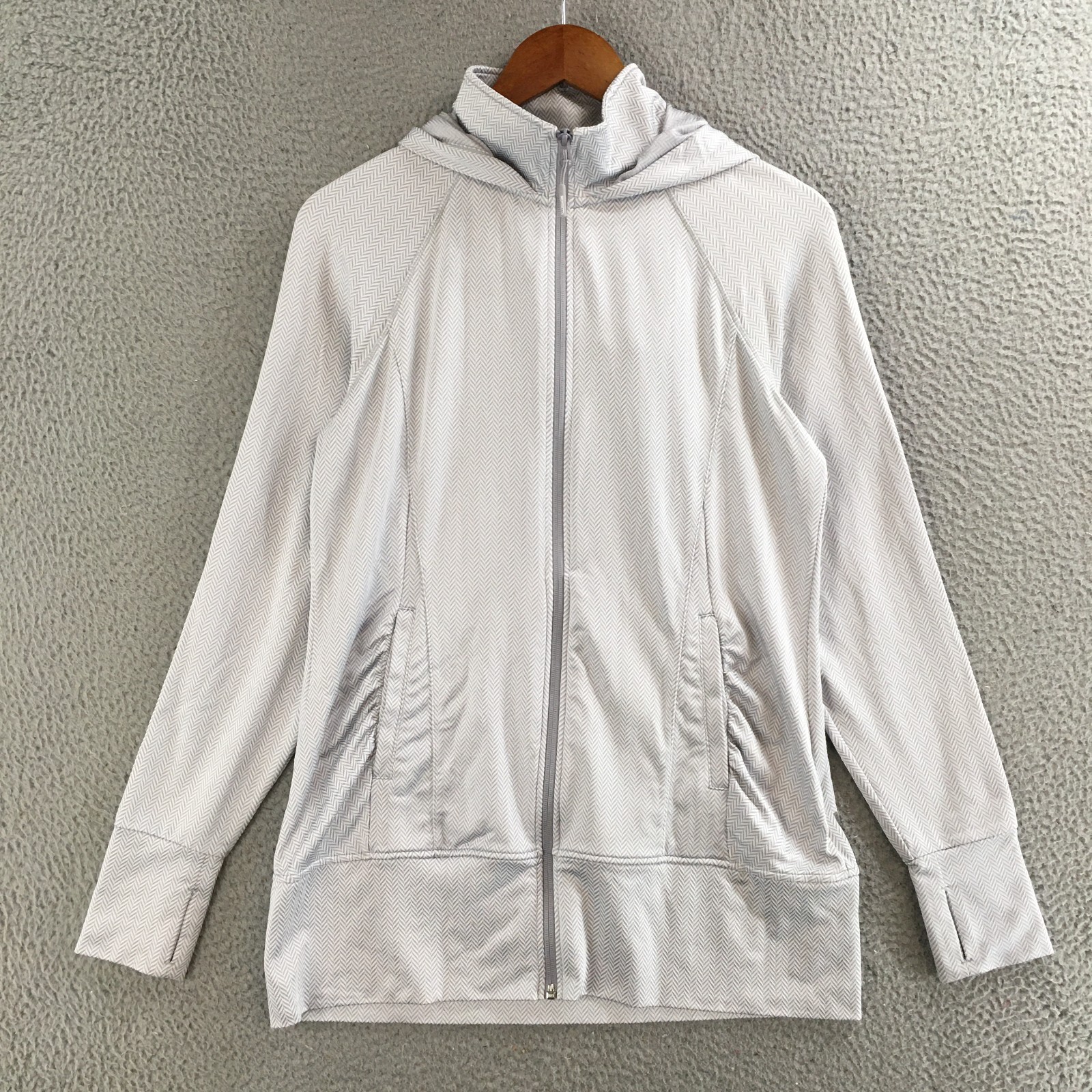 Mondetta Jacket Womens M Hooded Full Zip Active Long Sleeve Herringbone Gray