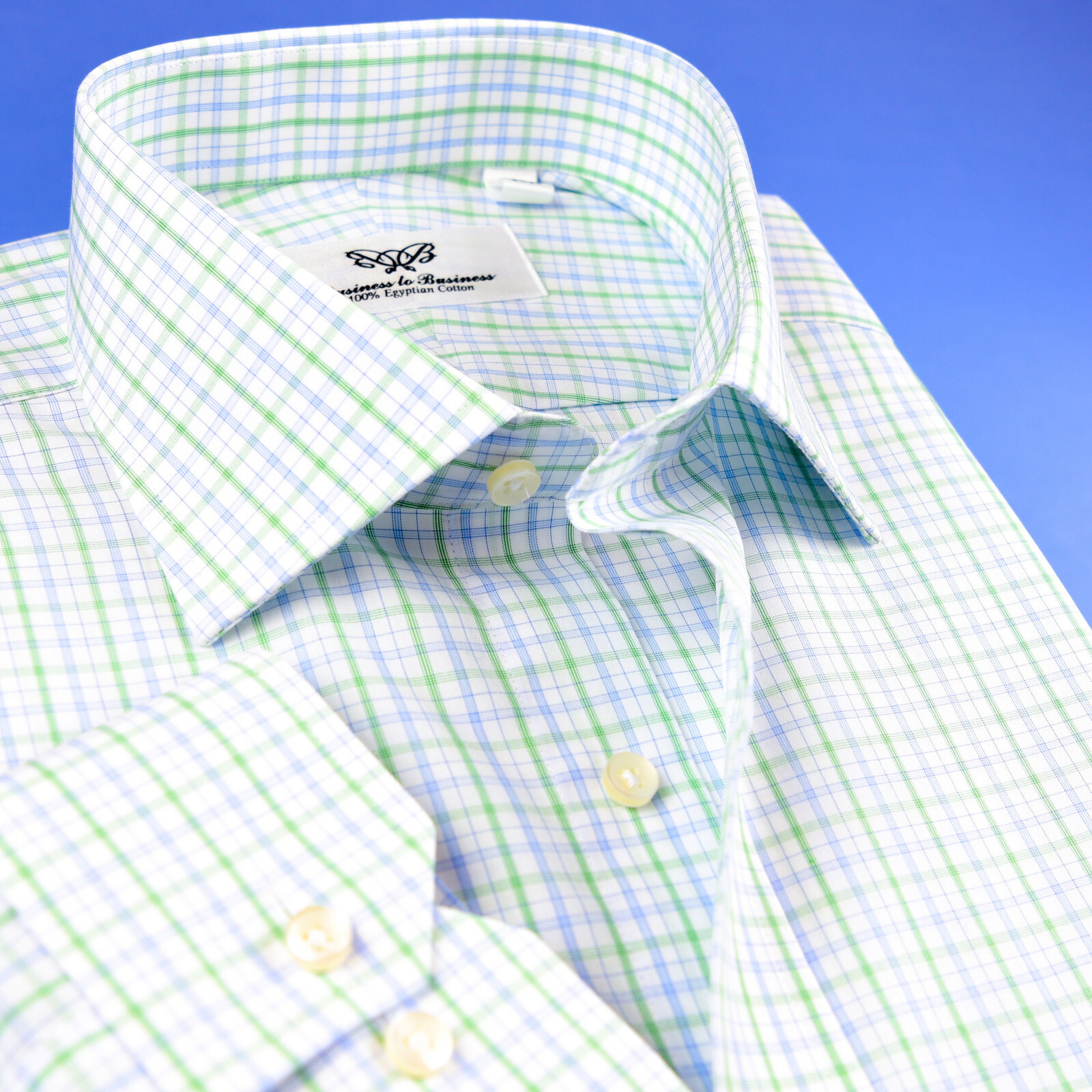 Mens Elegant Green & Blue Double Ply 80’s Fine Wevon Formal Business Shirts