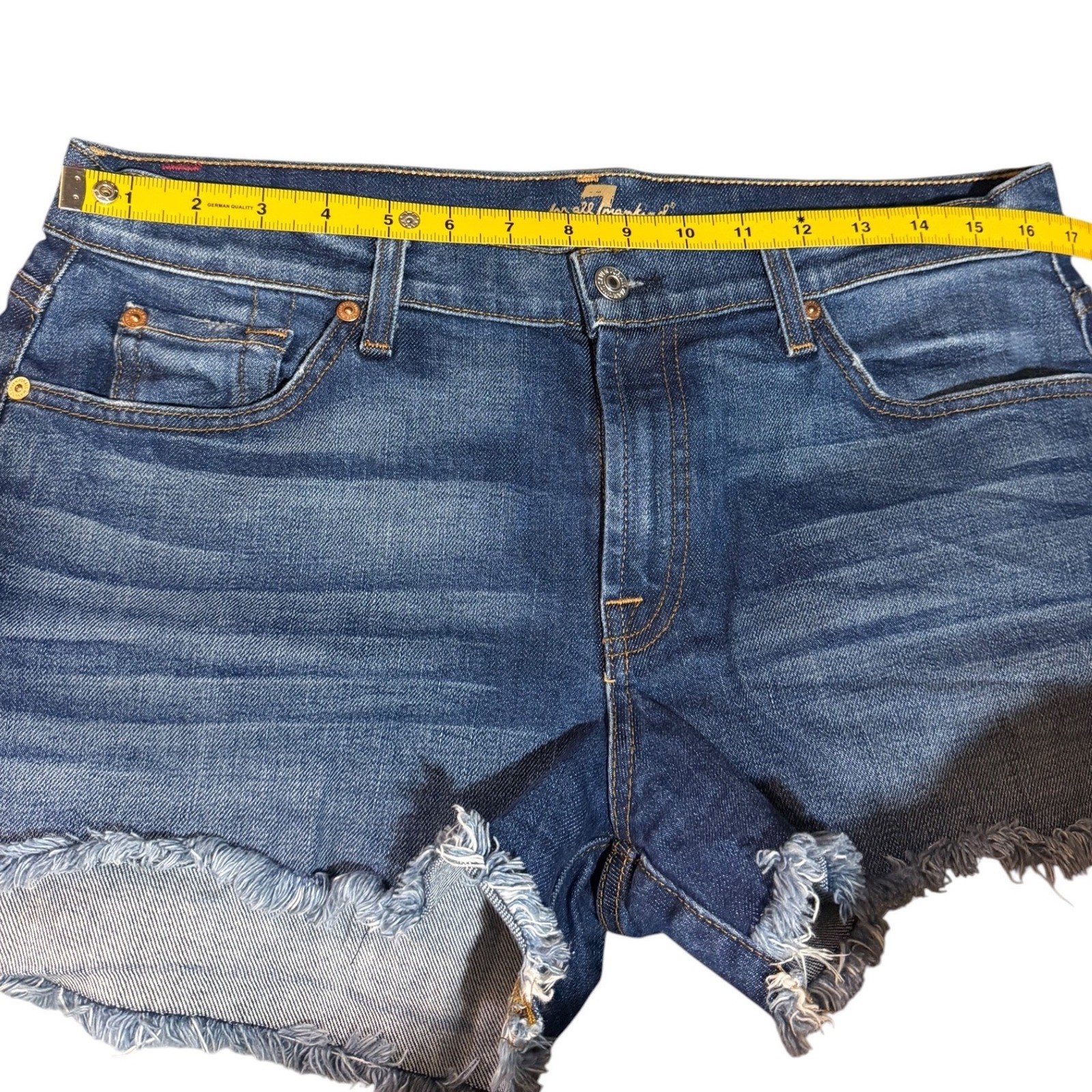 7 For All Mankind Distressed Raw Step Hem Denim Blue Jean Shorts Size: 32