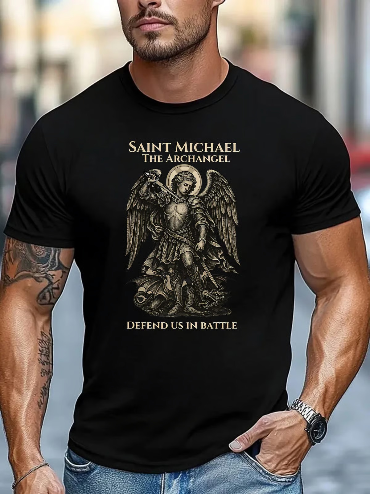 Archangel Saint Michael Men’s Shirt, Catholic Warrior T-Shirt, Spiritual Battle