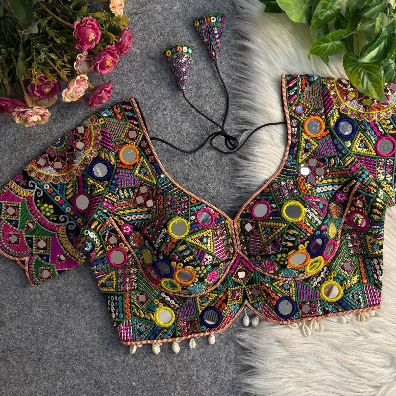 Women Handmade Mirror Work Blouse Embroidered Indian Choli Size 38 40 42