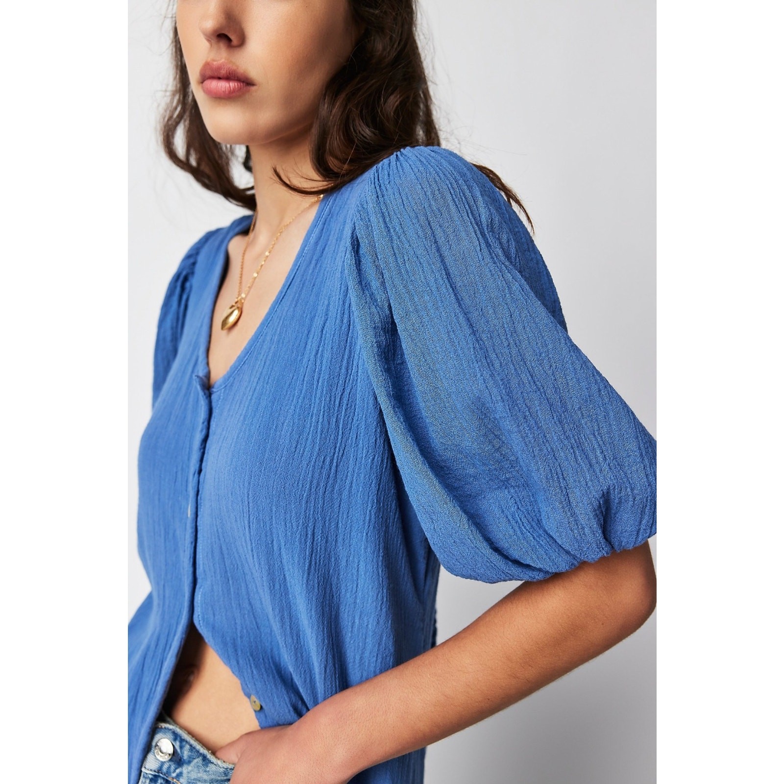 New Free People Jen’s Pirate Booty Paraguay Button Maxi Gown $252 MEDIUM Blue