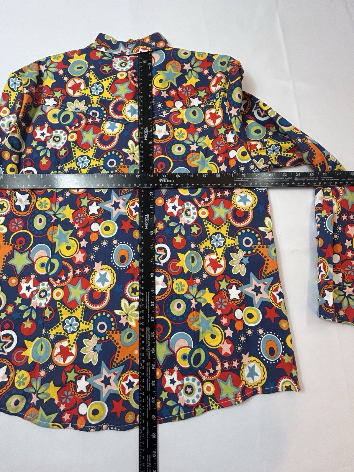 Loyal Threads Button Front Shirt Womens LG Multicolor Regular Fit Retro Print