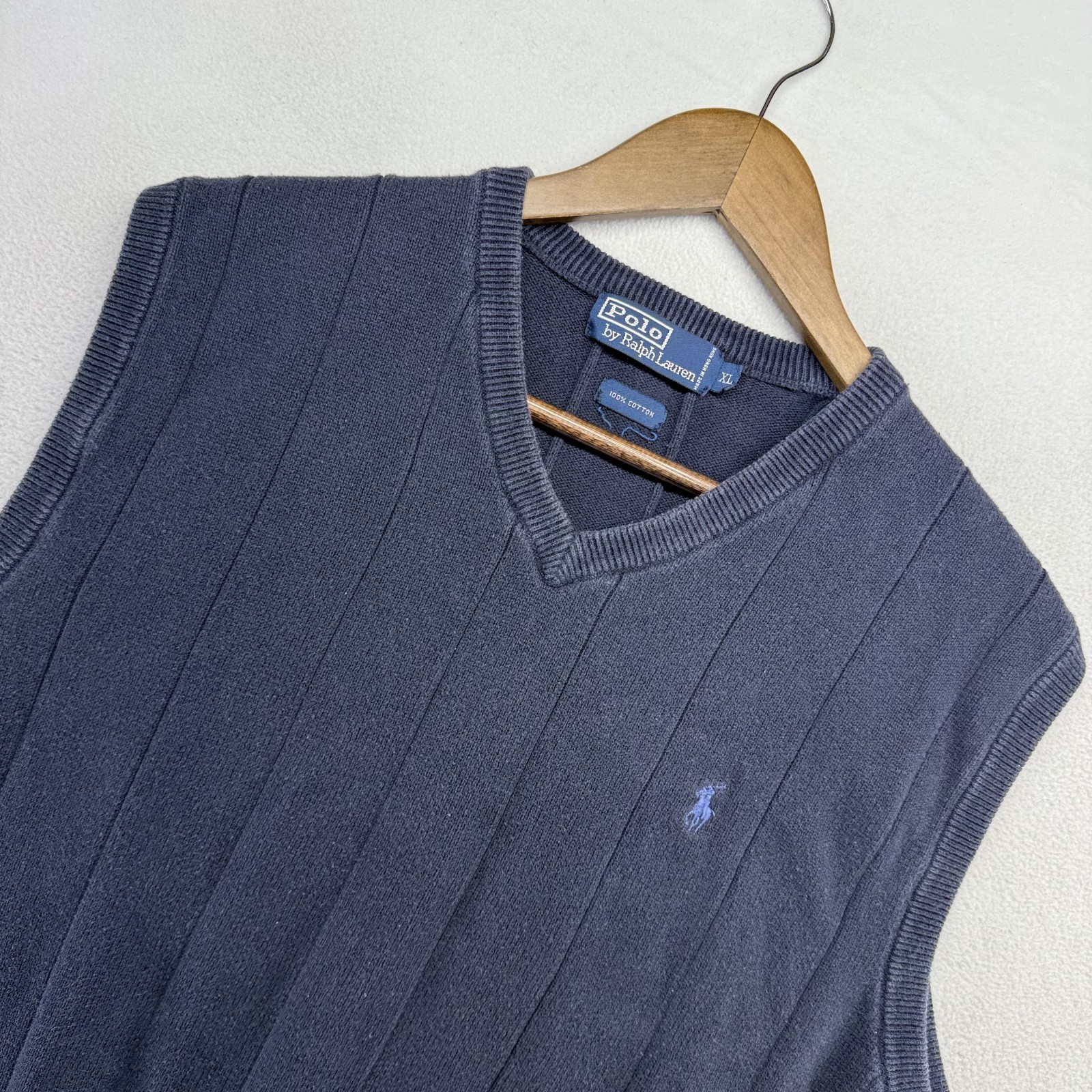 Vintage Ralph Lauren Sweater Vest men’s XL Blue Navy Embroidered Pony Logo 90s