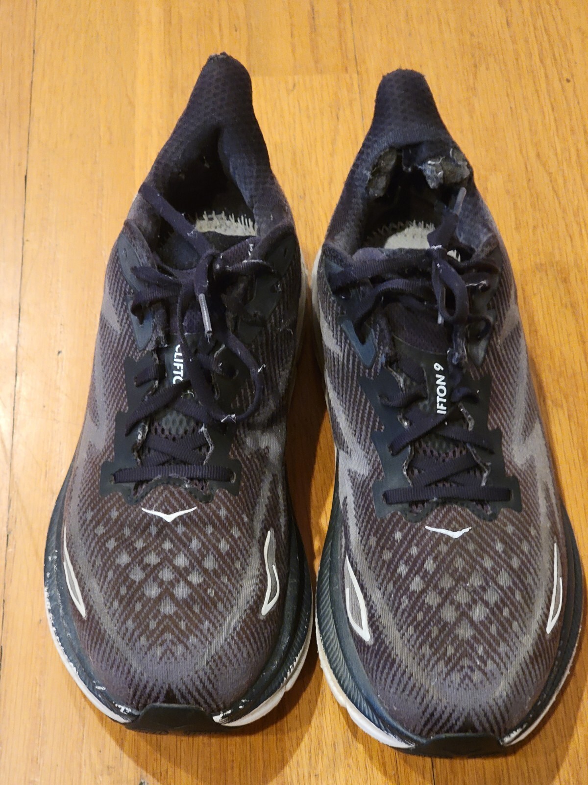 Hoka One One Mens Clifton 9 1127895 Black White Running Shoes Sz 12.5 No Insoles