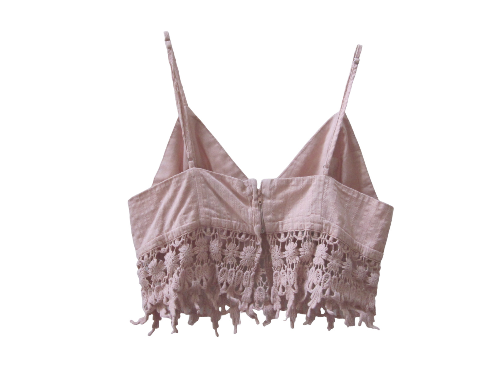 FOREVER 21 Pale Pink Spaghetti Strap Cropped Top w/ Crochet Lace Trim Detail M