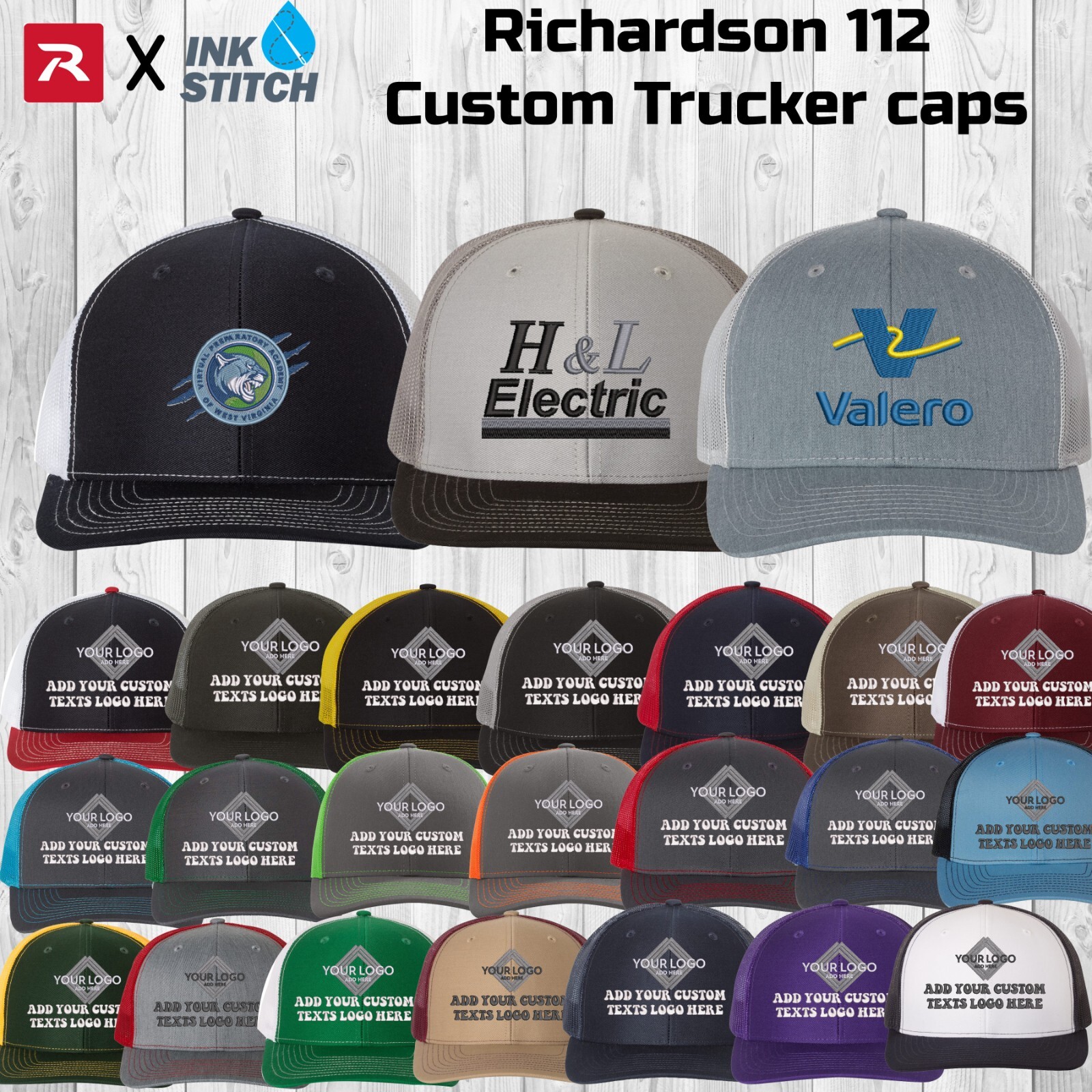 Ink Stitch Richardson 112 Custom Logo Texts Stitching Logo TextsTrucker Caps