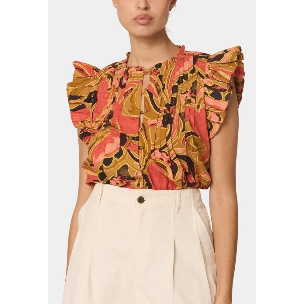 Cleobella NWT Maritza Ruffle Sleeve Blouse Size Medium In Osaria Print