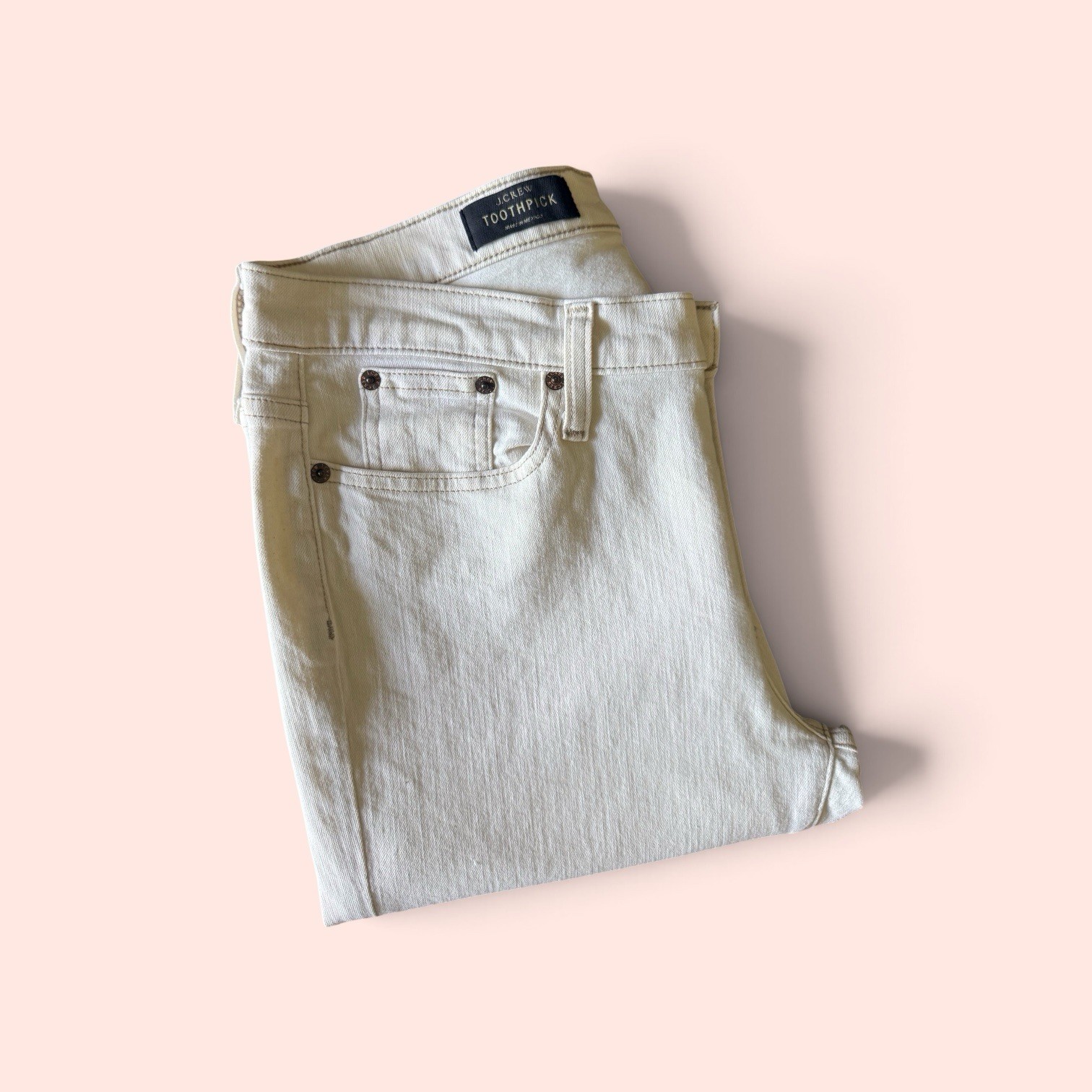 J.CREW Toothpick Ecru Ankle Slim Stretch Denim Jeans 5-Pocket Button Zip