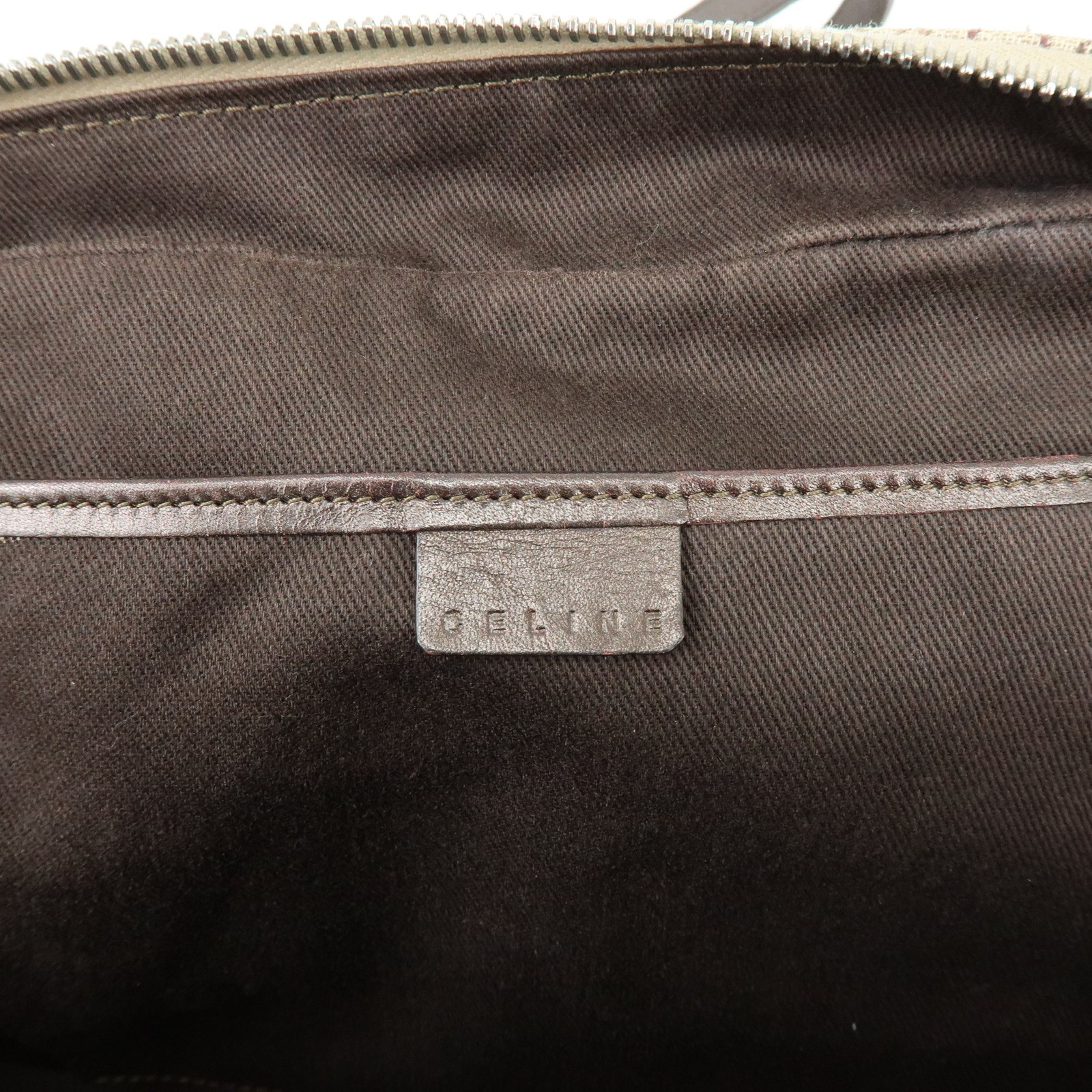 CELINE C Macadam Canvas Leather Hand Bag Boston Bag Beige Brown Auth Used F/S