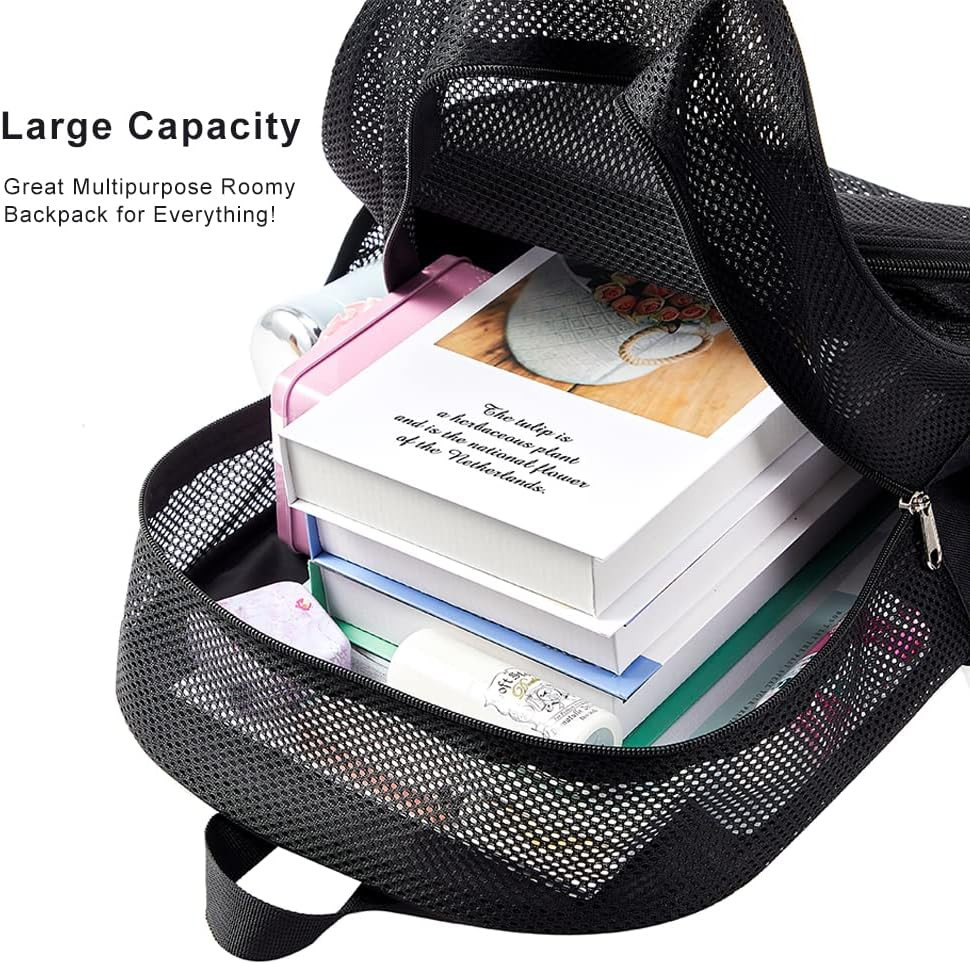 Mesh Backpack for School, Heavy Duty Mesh Bookbag, Semi-Transparent Back Pack fo