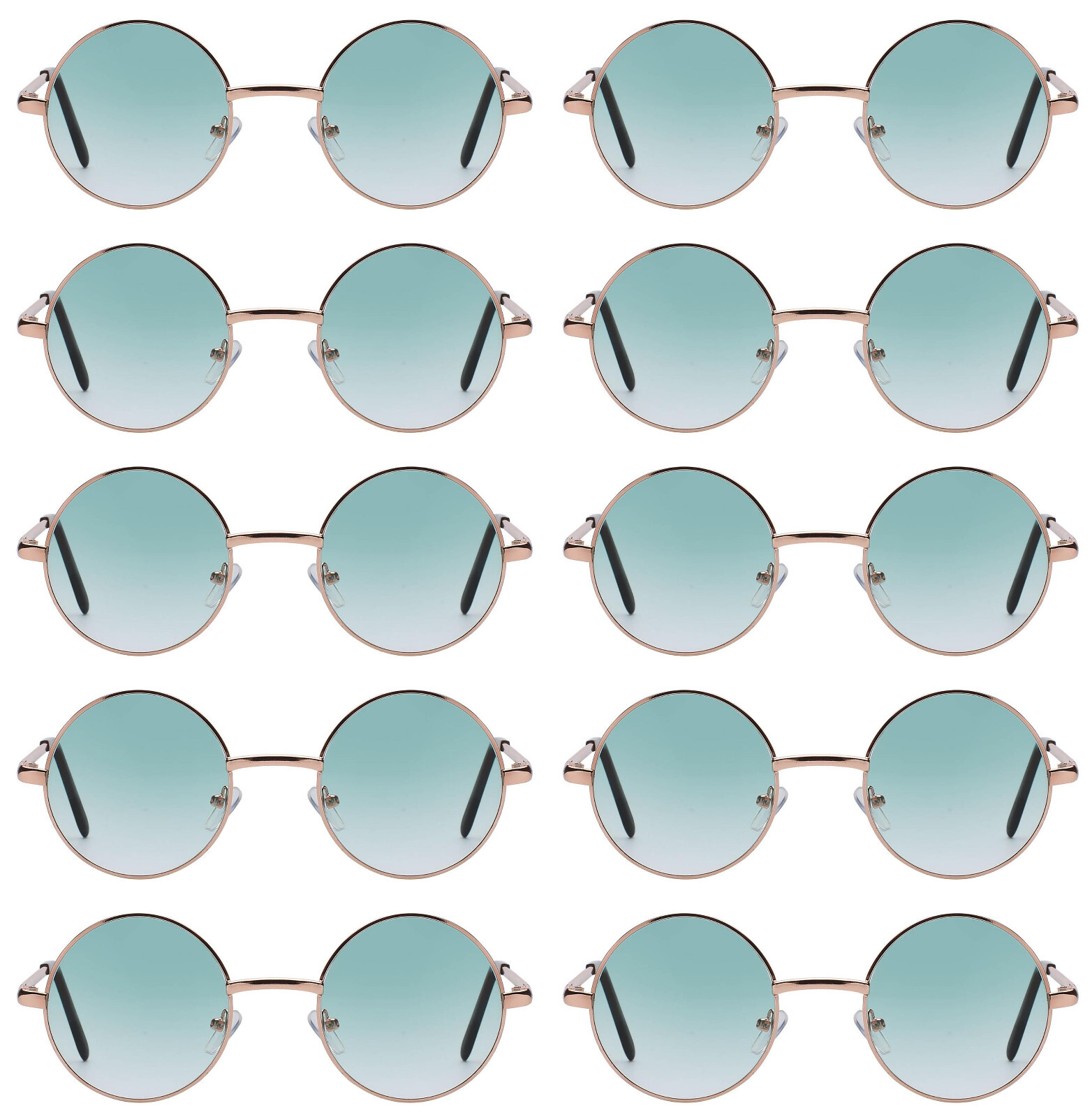 10 PACK ROUND RETRO VINTAGE TINTED GREEN LENS 43mm SUNGLASSES BULK SET WHOLESALE