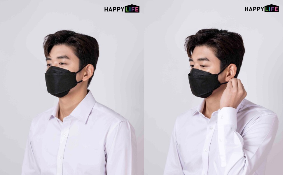 (Pack of 50) Happy Life, Good Day kf94 Black face mask Adult Size☆Made in Korea☆