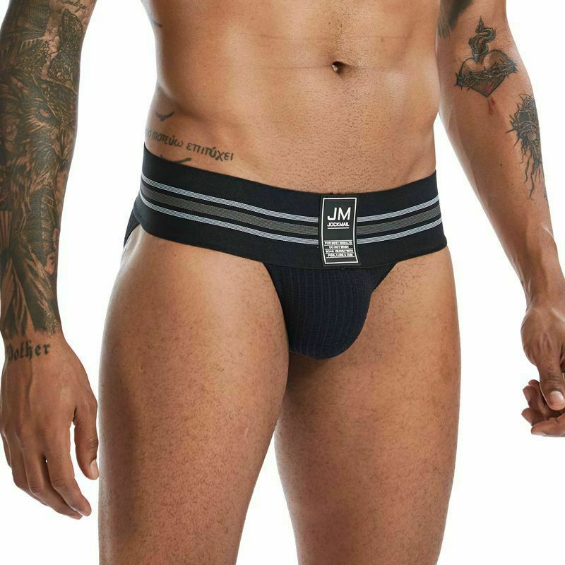 JOCKMAIL Mens Wide Belt Jockstrap Sexy Sports Cotton Briefs Thongs Underwear
