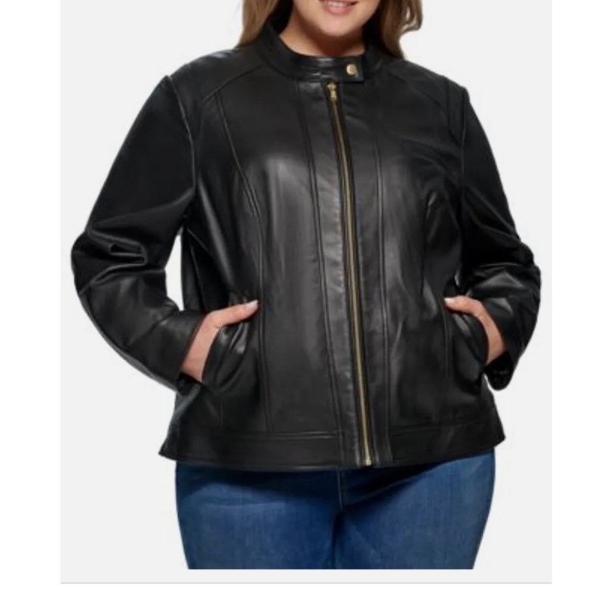 COLE HAAN Women’s Plus Stand-Collar Lambskin Leather Moto Sz 3x Sz 22w/24w NWT