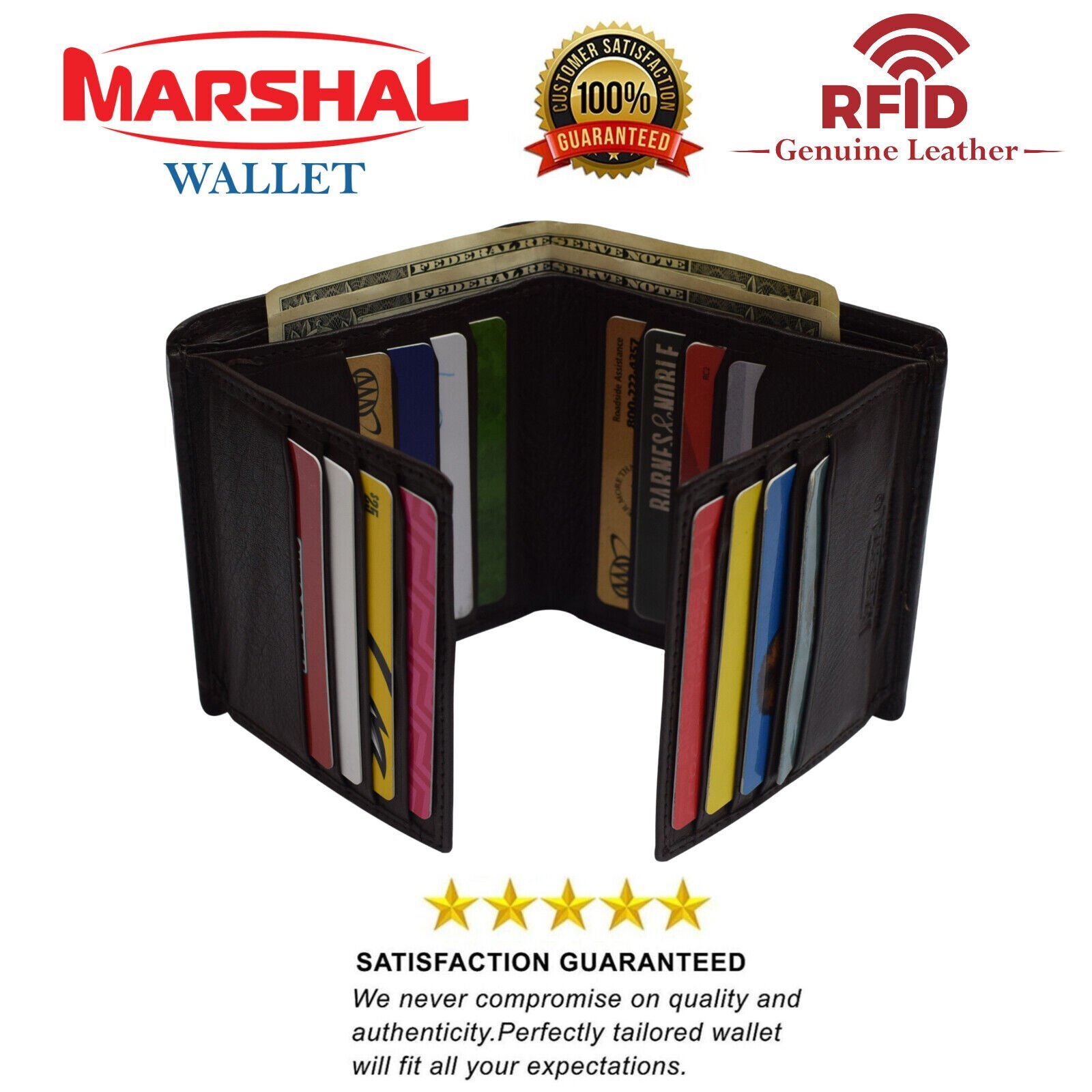 Genuine Leather Men’s Bifold Wallet Slim Hipster Cowhide Credit Card New RFID