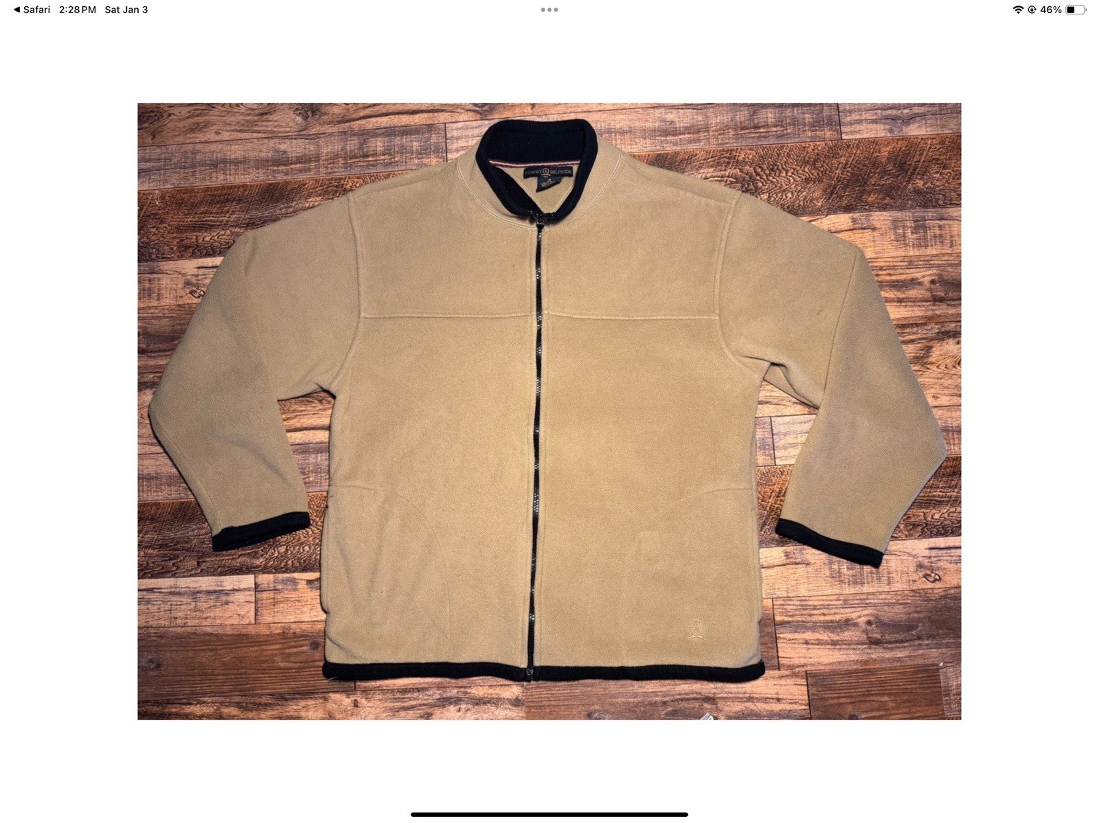 Tommy Hilfiger Full Zip Fleece Jacket M Beige Black Men’s Casual Outerwear