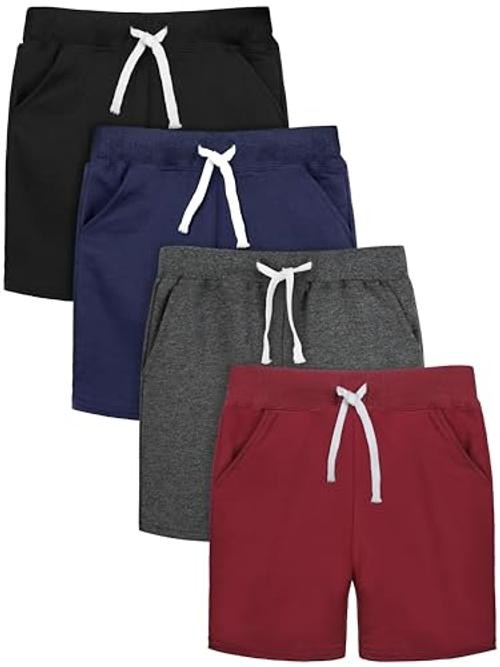 4 Pack Toddler Boy Shorts Boys Cotton 5T Black, Navy, Burgundy, Dark Gray