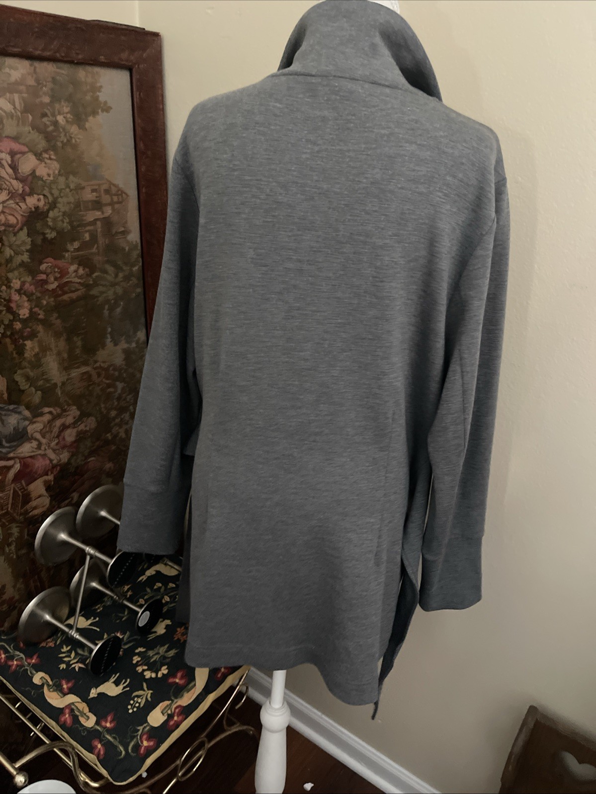 Varley Anset Jacket Large Light Grey Marl Belted Snap Front Doubleface Knit