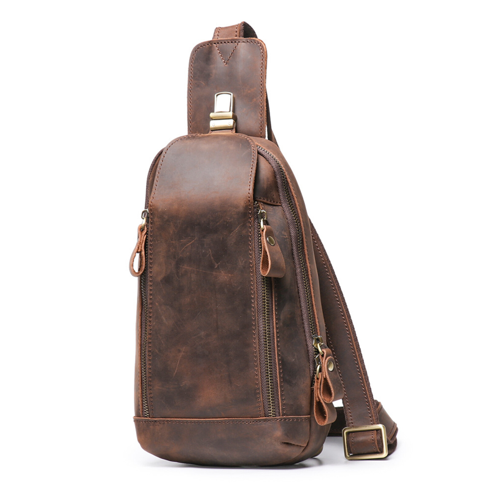 Men’s Leather Sling Bag Chest Crossbody Shoulder Pack Vintage Style Everyday Use