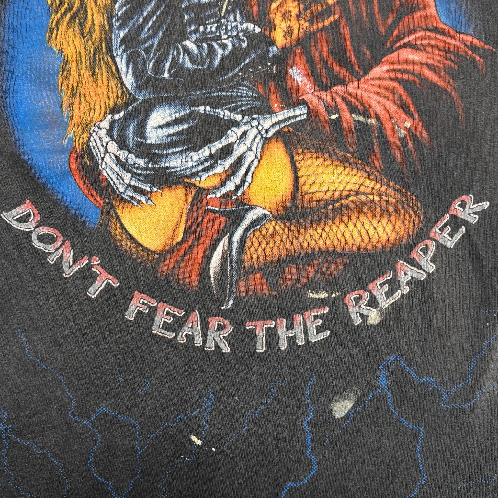 Vintage 3d Emblem Shirt XL Black 90s Single Stitch Reaper All Over Print Harley