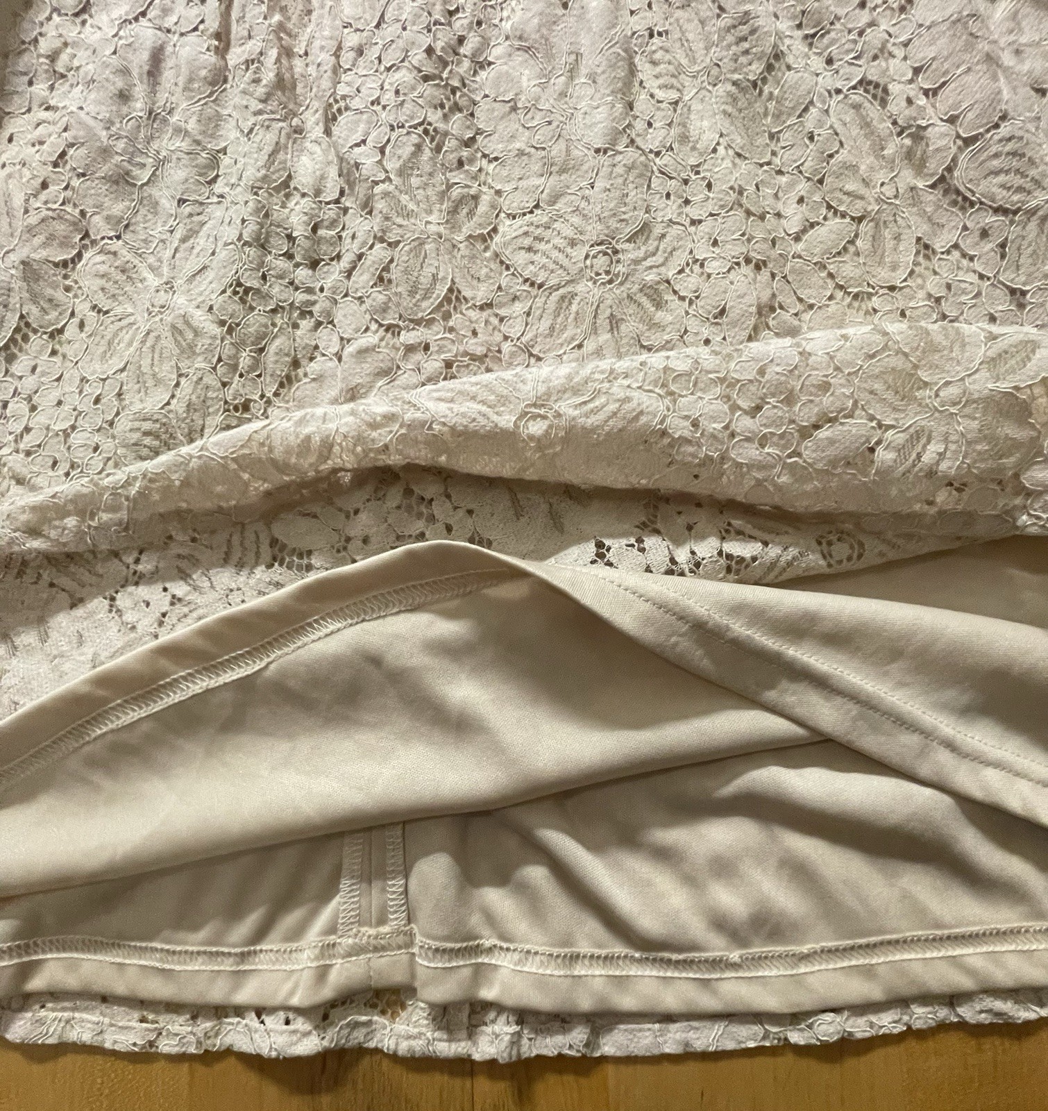 Ivory Crochet Floral Lace Overlay Dress Sz L Fit & Flare Cottagecore Fairycore