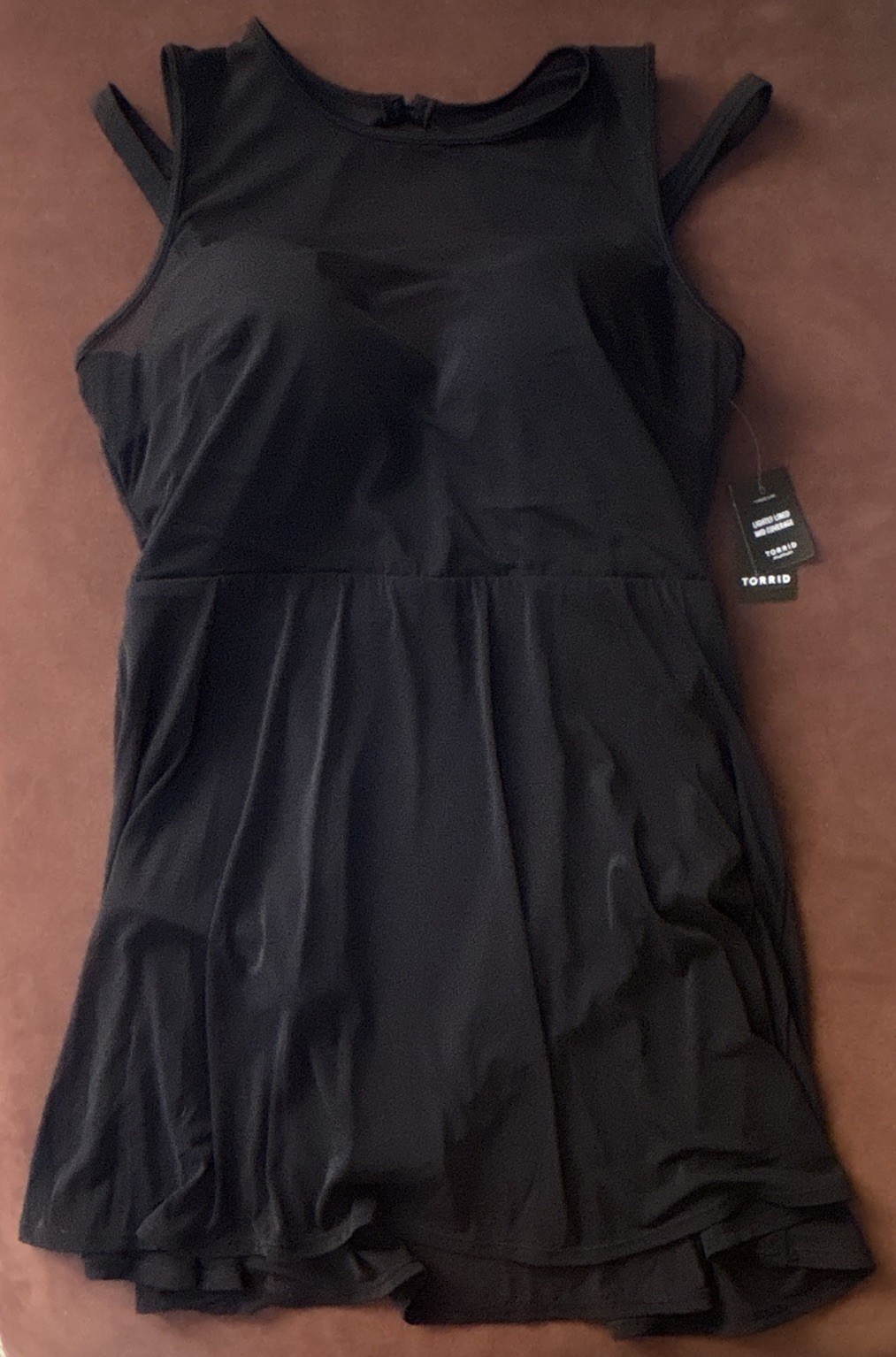 Torrid Black Swimdress One-Piece Size 0 C/D Mesh Wide Strap Built-In Bra