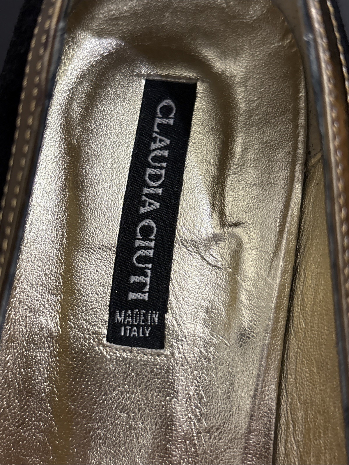 CLAUDIA CIUTI Black Suede & Gold Pointed Toe Heels Pumps Size 9.5 M