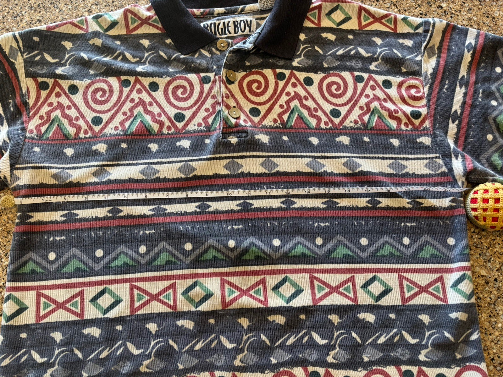 VINTAGE Bugle Boy Men Polo Shirt M multicolor Geometric Aztec Retro Cool