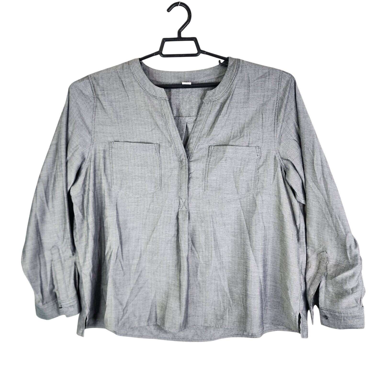 Womens Old Navy Gray & Black Herringbone V-Neck Shirt Long Sleeve Size XL