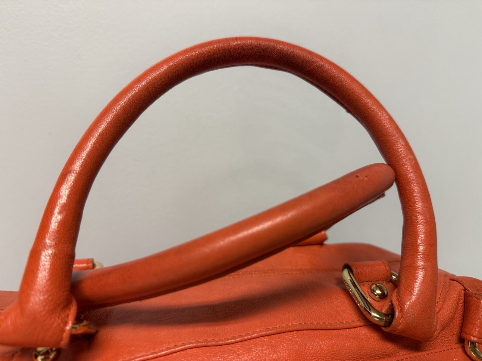 Rebecca Minkoff Leather M.A.B. Satchel Bag Orange Gold Hardware Crossbody
