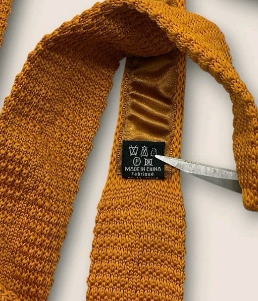 SONDERGAARD Polyester Knit Tie Solid Orange W:1.7″ EUC
