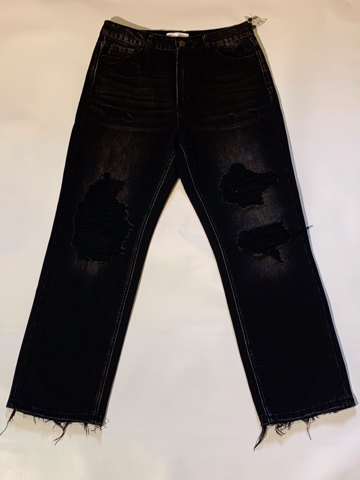 Vervet Black Distressed Straight Jeans Women’s Size 29 High Rise Stretch Raw Hem