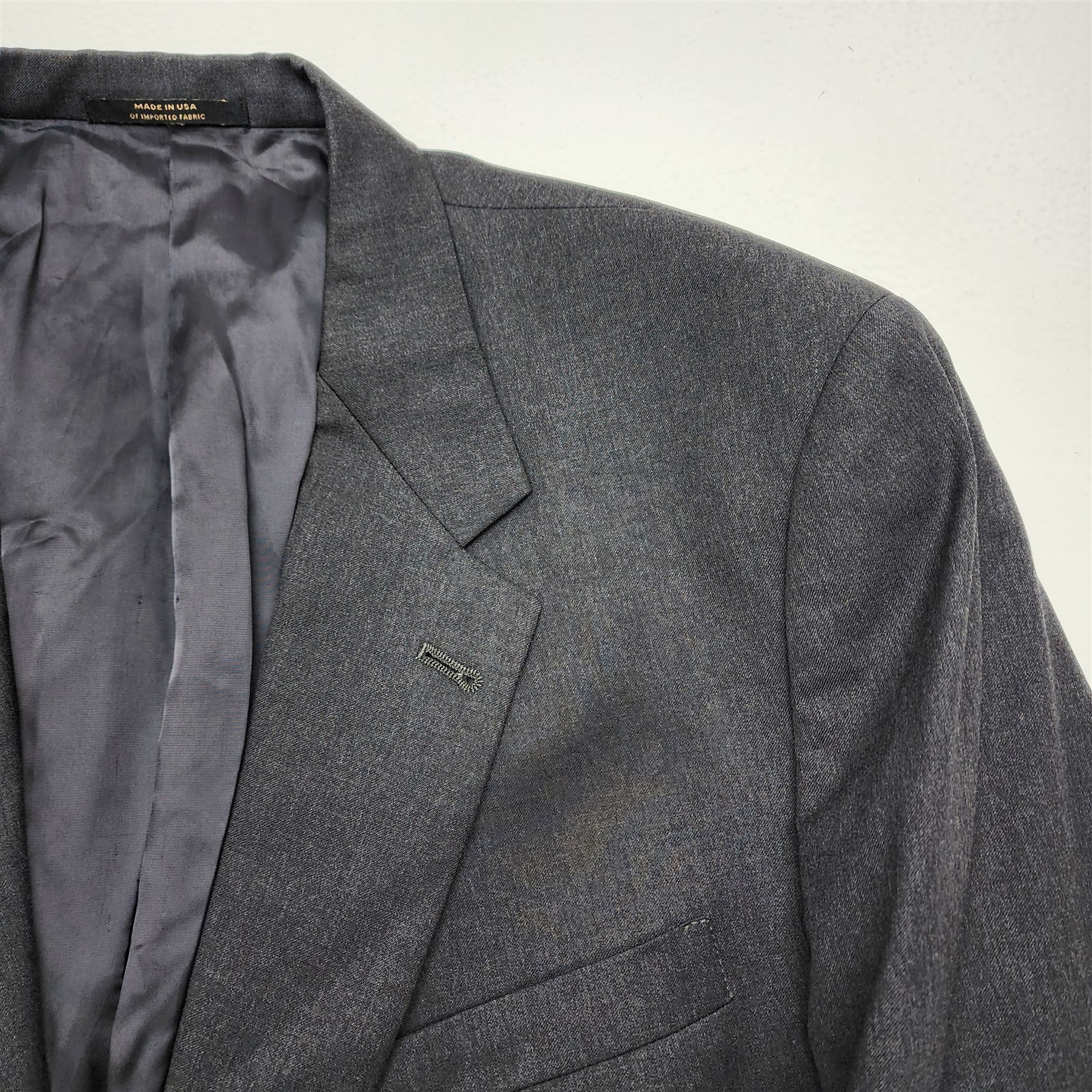 Vtg Hart Schaffner Marx USA 48R 42×30 Gray Gold Trumpeter Strong Shoulder Suit