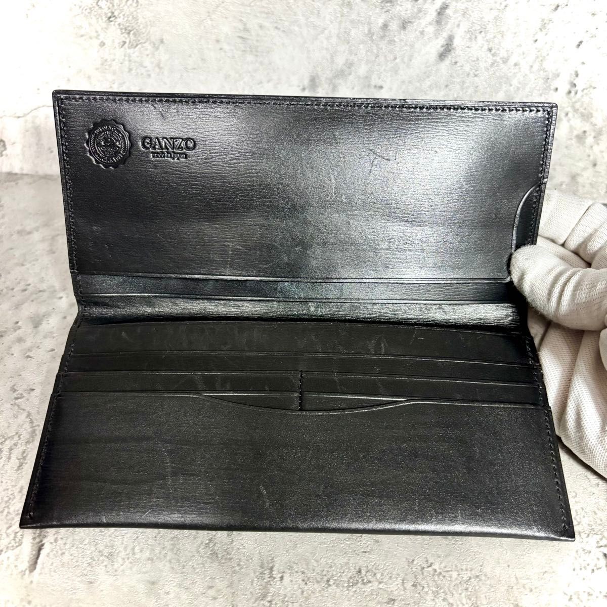 Ganzo Cordovan Long Wallet Leather Black Billfold Bifold H9cm x W19cm Men’s