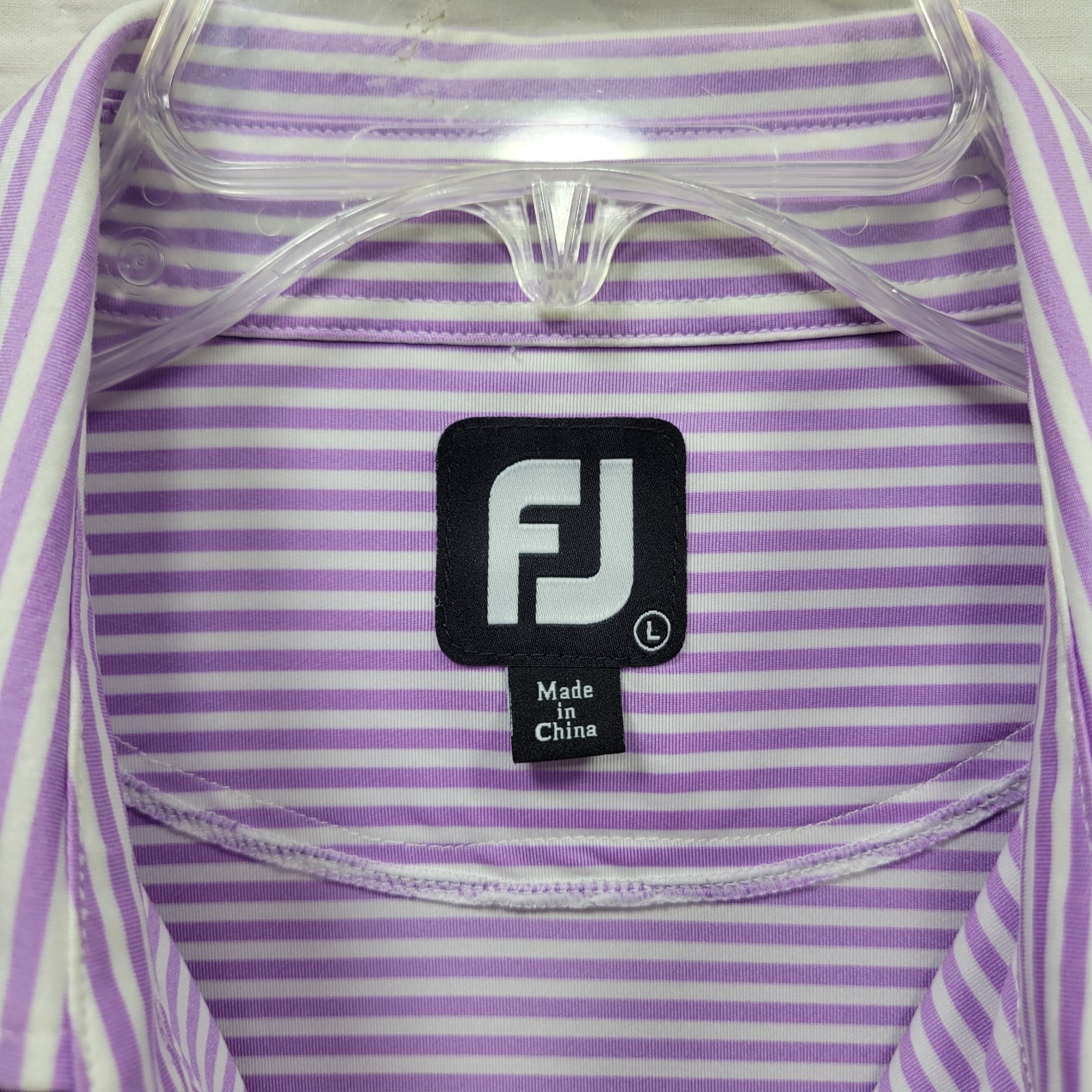 FootJoy Polo Shirt Men’s L White Purple Striped Short Sleeve Scottsdale Logo