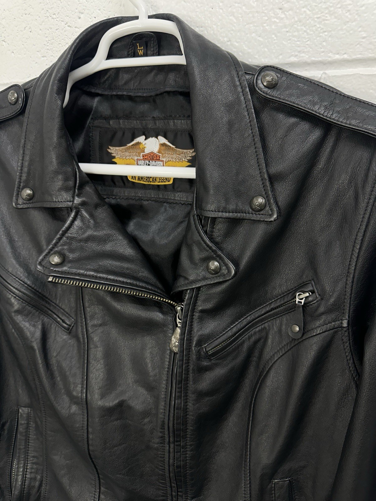 Harley Davidson Y2K Black Leather Fitted Motorcycle Riding Jacket – Women’s L