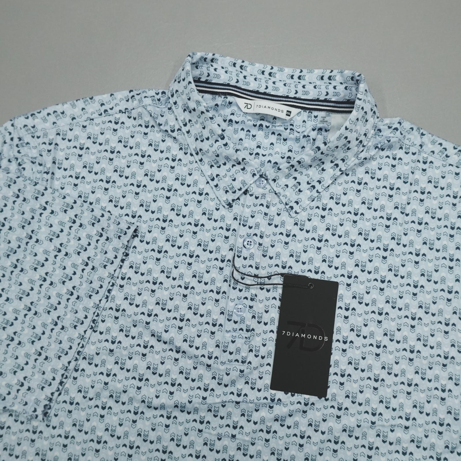 7 Diamonds Men’s 2XL S/S Polo Shirt “Parys” Blue Geometric Pattern NWT SMP-1579