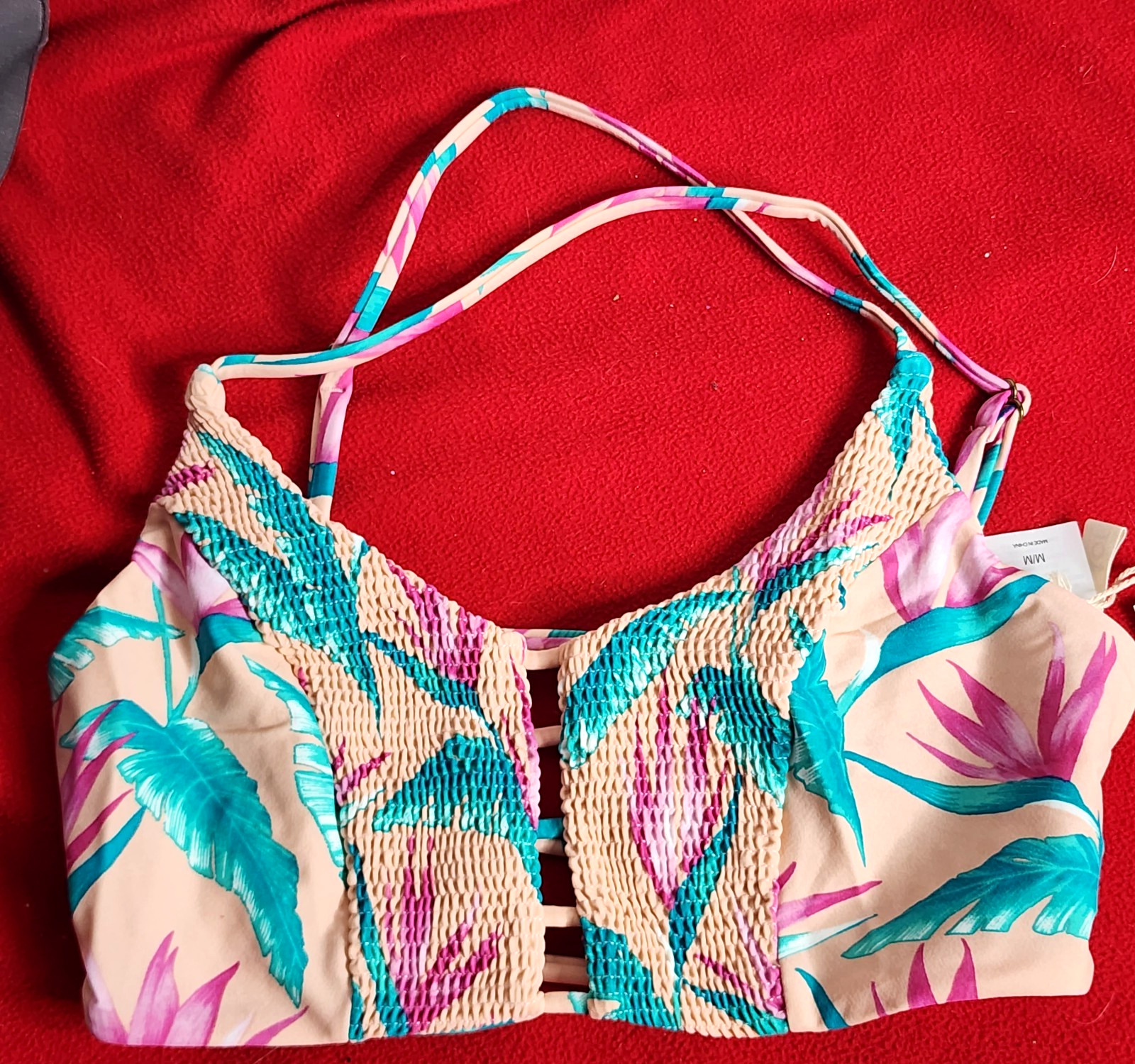 Tori Praver Swimwear Nylon Span Lined Petal Pink Floral Bikini Top Size M