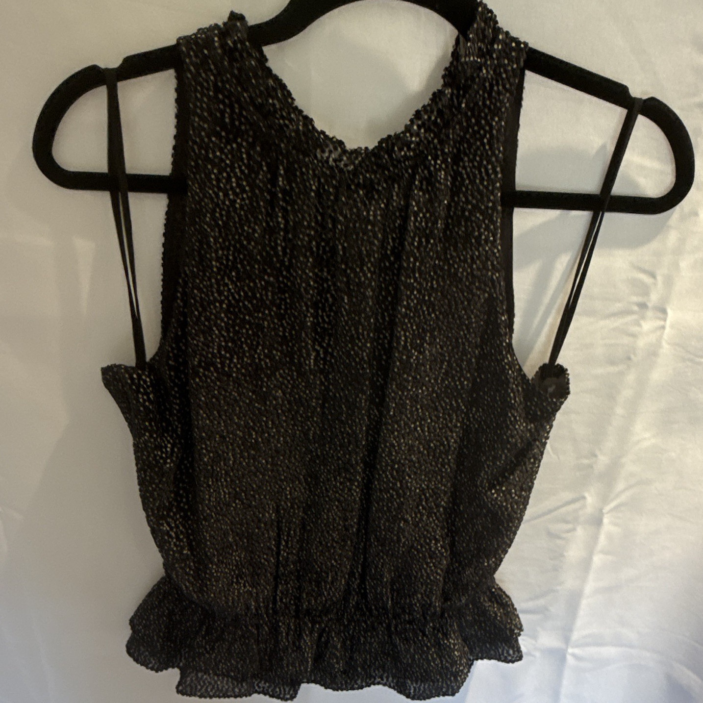 Ramy Brook New York Polka Dot Black/White V-Neck Sleeveless Ruffle Blouse M