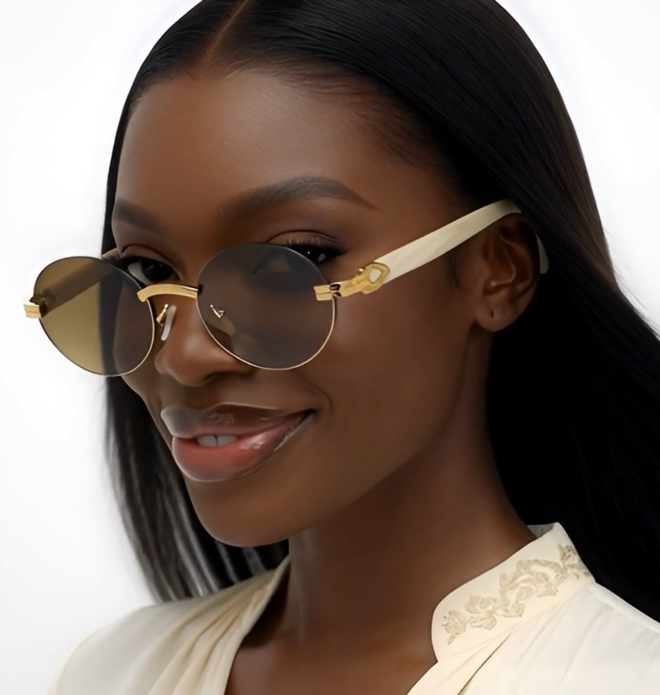 Small Brown Gradient Lens Sunglasses Gold Metal Frame Women Light weight Comfort