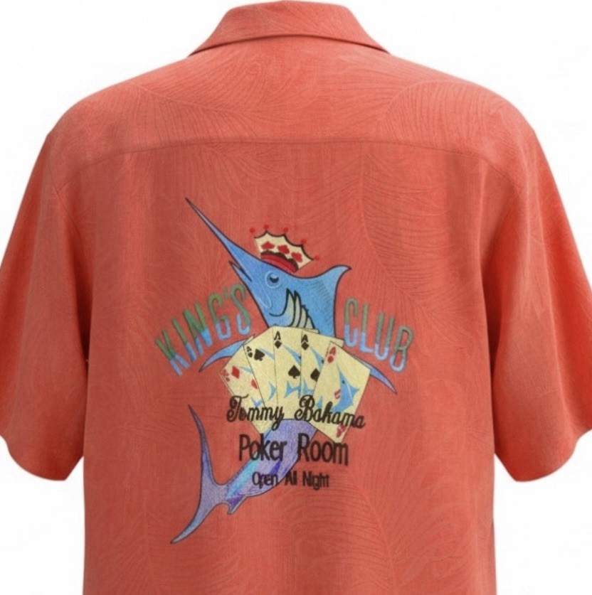 Tommy Bahama Kings Club Poker Room Hawaiian Embroidered Silk Button Up Shirt XXL