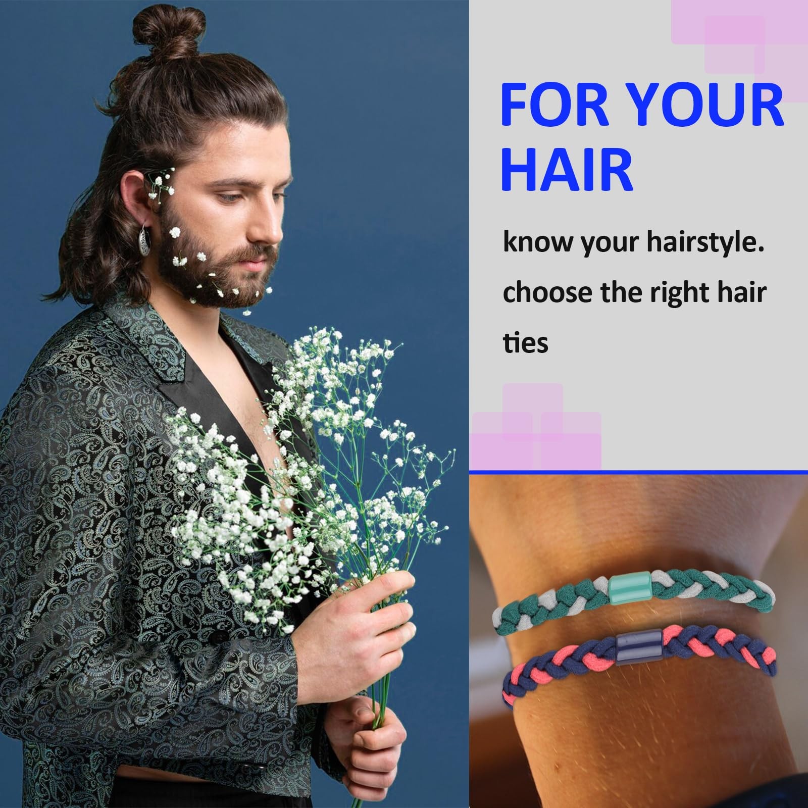 20 Pcs Braided Hair Ties for Men, Nylon Elastic Flat Hair Tie No Damage Creas…