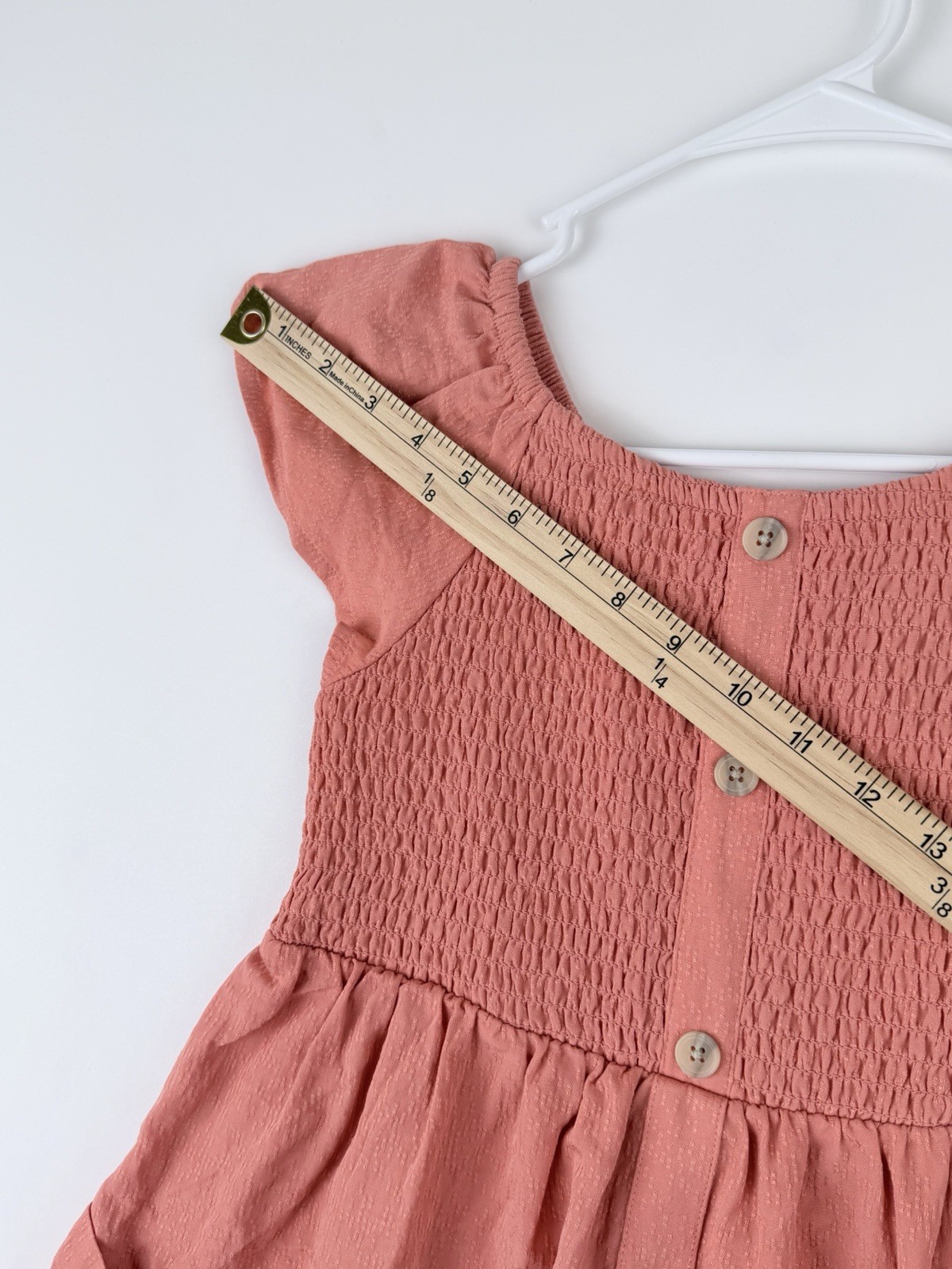 Cat & Jack Girl’s Dusty Coral Short Sleeve Smocked Woven Dress Size LARGE(10/12)