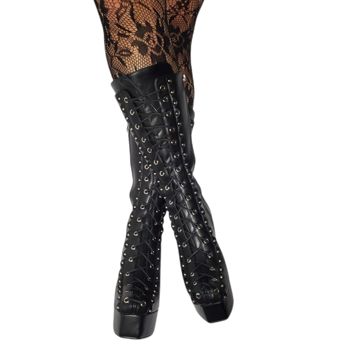 Women Black Gothic High Heel Platform Boots Studded Corset Combat Chunky Punk